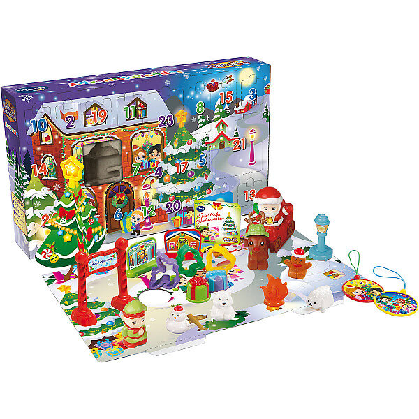 Fröhliche Weihnachten! Hinter jedem Türchen gibt es eine tolle Überraschung zu entdecken! Enthält einen singenden und sprechenden Entdecker-Nikolaus Kleine Spielfiguren, Ausstechförmchen und Christbaumschmuck Mit Weihnachtskarte 1 Schlitten mit magischem Sensor 2 gesungene Weihnachtslieder 6 Weihnachtsmelodien Kindersicheres Batteriefach und Abschaltautomatik Demobatterien enthalten Entdeckerfigur und Accessoires kompatibel mit weiteren Produkten der Entdeckerwelt