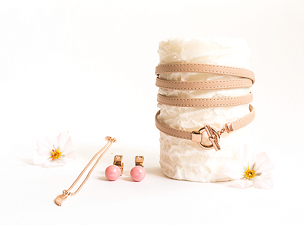 5-fach Armband in nude mit Knebelverschluss, rosevergoldet
