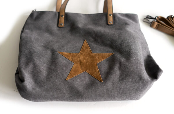 styleBREAKER Canvas Shopper Handtasche mit aufgenähtem Stern