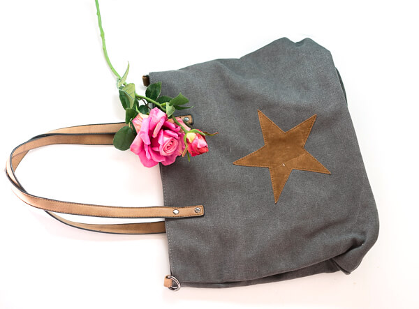 styleBREAKER Canvas Shopper Handtasche mit aufgenähtem Stern