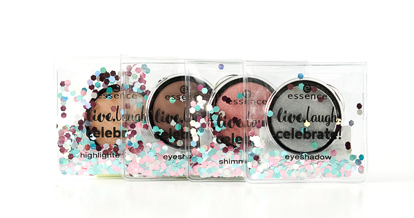 Essence - live.laugh.celebrate eyeshadow 04 und 05, Essence - live.laugh.celebrate highlighting powder 01, Essence - live.laugh.celebrate shimmer blush 01, Essence - live.laugh.celebrate palette 4er