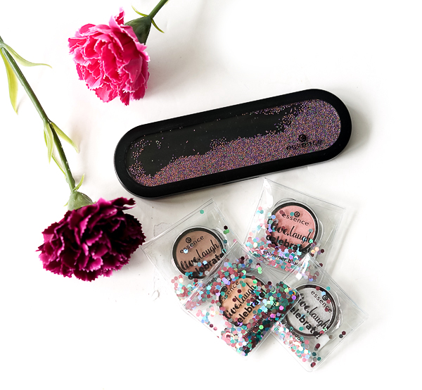 Essence - live.laugh.celebrate eyeshadow 04 und 05, Essence - live.laugh.celebrate highlighting powder 01, Essence - live.laugh.celebrate shimmer blush 01, Essence - live.laugh.celebrate palette 4er