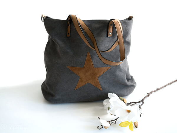  styleBREAKER Canvas Shopper Handtasche mit aufgenähtem Stern